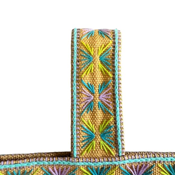 VTG Embroidered Burlap Jute Purse Bag Women Multicolor Crewel Folk Boho Beach - Picture 3 of 7
